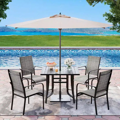 EROMMY Ensemble de salle à manger de jardin 5 pièces, Ensemble de table et chaises de jardin pour 4 personnes, 4 chaises en textilène, 1 table carrée en fer, Ensemble de mobilier de jardin pour terrasse