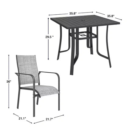 EROMMY Ensemble de salle à manger de jardin 5 pièces, Ensemble de table et chaises de jardin pour 4 personnes, 4 chaises en textilène, 1 table carrée en fer, Ensemble de mobilier de jardin pour terrasse
