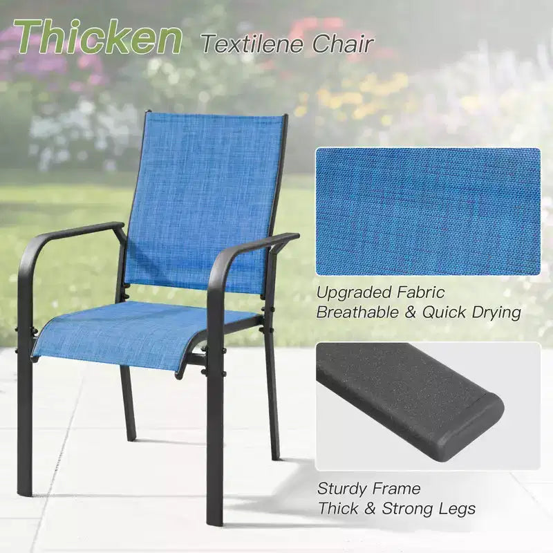 EROMMY Ensemble de salle à manger de jardin 5 pièces, Ensemble de table et chaises de jardin pour 4 personnes, 4 chaises en textilène, 1 table carrée en fer, Ensemble de mobilier de jardin pour terrasse