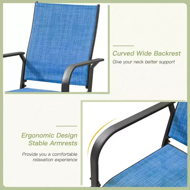 EROMMY Ensemble de salle à manger de jardin 5 pièces, Ensemble de table et chaises de jardin pour 4 personnes, 4 chaises en textilène, 1 table carrée en fer, Ensemble de mobilier de jardin pour terrasse