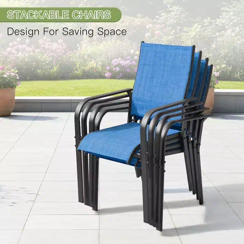 EROMMY Ensemble de salle à manger de jardin 5 pièces, Ensemble de table et chaises de jardin pour 4 personnes, 4 chaises en textilène, 1 table carrée en fer, Ensemble de mobilier de jardin pour terrasse