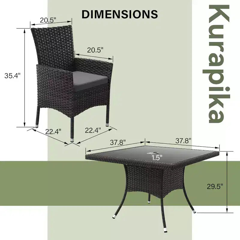 ALAULM Ensemble de mobilier de patio pour l'extérieur, ensemble de table et chaises de salle à manger de patio en rotin en osier, table carrée en verre trempé avec ensemble parapluie