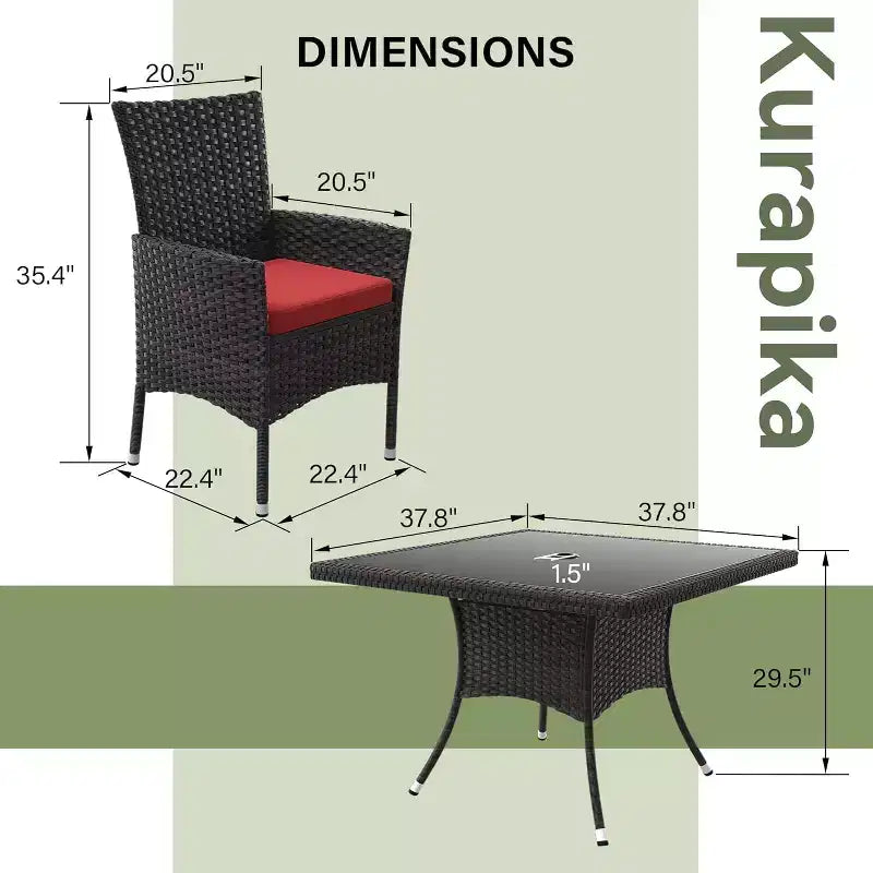ALAULM Ensemble de mobilier de patio pour l'extérieur, ensemble de table et chaises de salle à manger de patio en rotin en osier, table carrée en verre trempé avec ensemble parapluie