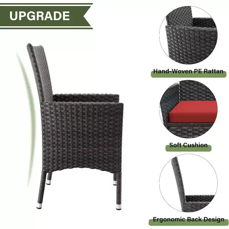 ALAULM Ensemble de mobilier de patio pour l'extérieur, ensemble de table et chaises de salle à manger de patio en rotin en osier, table carrée en verre trempé avec ensemble parapluie