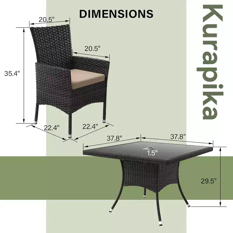 ALAULM Ensemble de mobilier de patio pour l'extérieur, ensemble de table et chaises de salle à manger de patio en rotin en osier, table carrée en verre trempé avec ensemble parapluie