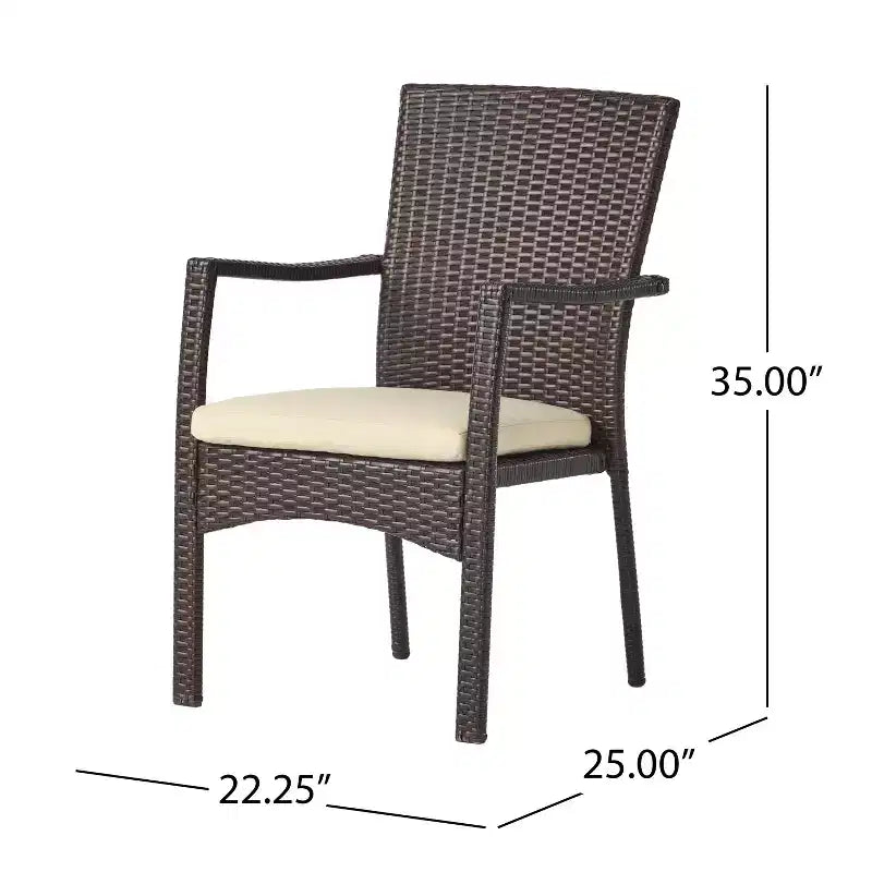 Christopher Knight Home Goleta Ensemble de salle à manger d'extérieur 7 pièces en bois d'acacia et osier avec coussins, naturel, marron et crème