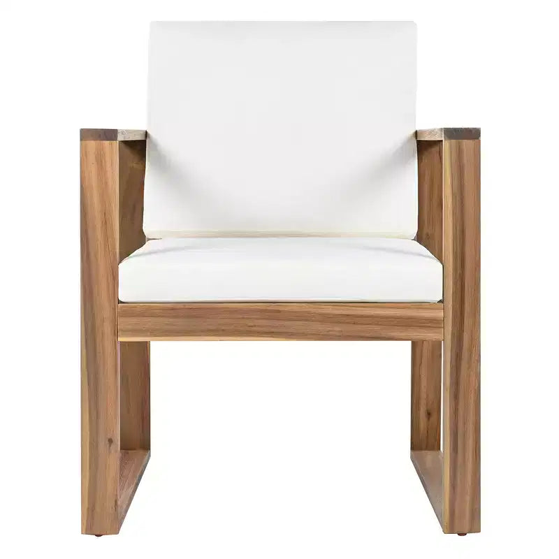 Ensemble de salle à manger d'extérieur Whisen 7 pièces en bois d'acacia - 6 places avec coussins amovibles, ensemble de meubles d'extérieur avec trou pour parasol