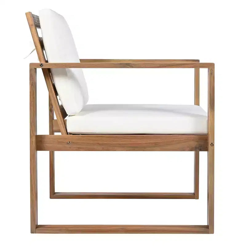 Ensemble de salle à manger d'extérieur Whisen 7 pièces en bois d'acacia - 6 places avec coussins amovibles, ensemble de meubles d'extérieur avec trou pour parasol