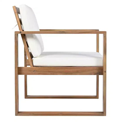 Ensemble de salle à manger d'extérieur Whisen 7 pièces en bois d'acacia - 6 places avec coussins amovibles, ensemble de meubles d'extérieur avec trou pour parasol