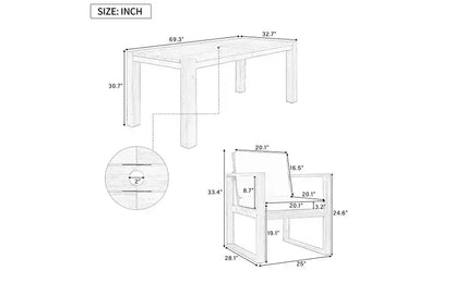 Ensemble de salle à manger d'extérieur Whisen 7 pièces en bois d'acacia - 6 places avec coussins amovibles, ensemble de meubles d'extérieur avec trou pour parasol