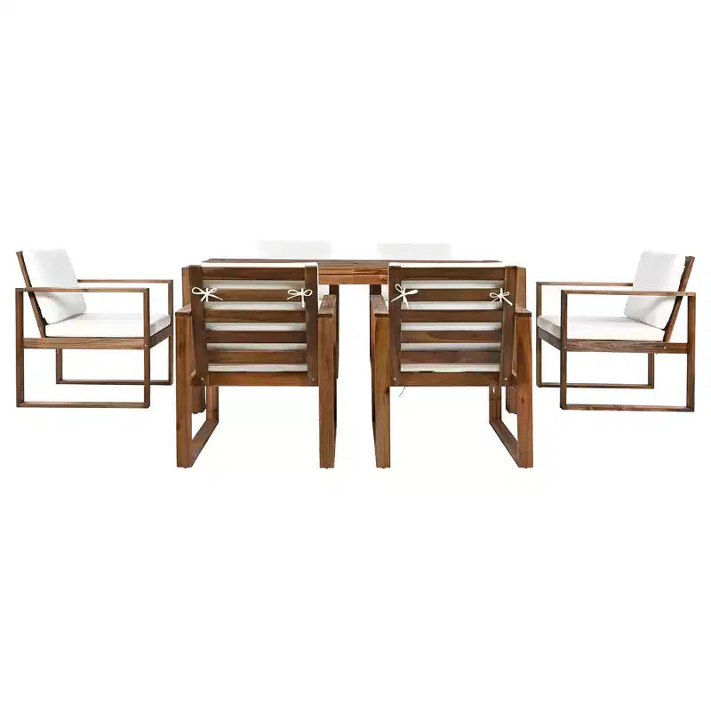 Ensemble de salle à manger d'extérieur Whisen 7 pièces en bois d'acacia - 6 places avec coussins amovibles, ensemble de meubles d'extérieur avec trou pour parasol