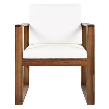 Ensemble de salle à manger d'extérieur Whisen 7 pièces en bois d'acacia - 6 places avec coussins amovibles, ensemble de meubles d'extérieur avec trou pour parasol