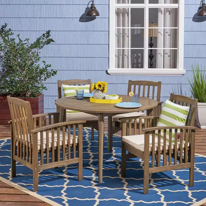 Christopher Knight Home Maura, set da pranzo da 5 pezzi in legno di acacia per esterni con cuscino resistente all'acqua