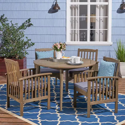 Christopher Knight Home Maura, set da pranzo da 5 pezzi in legno di acacia per esterni con cuscino resistente all'acqua