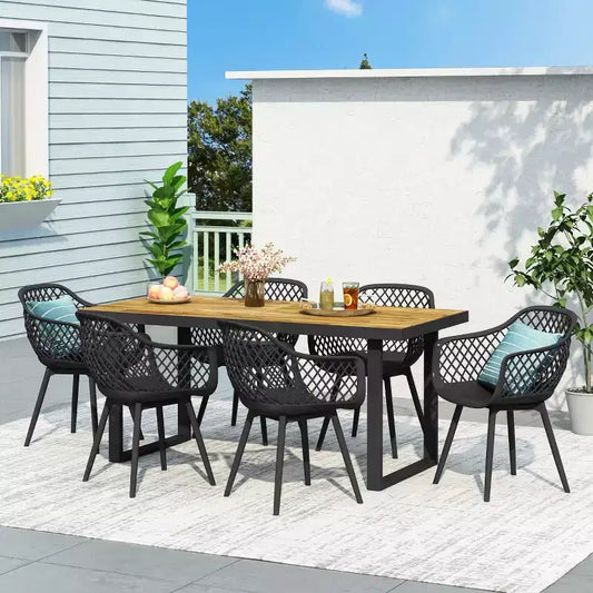 Christopher Knight Home Renata Outdoor Acacia Wood and Resin 7 Piece Dining Set with 70.25 Dining Table, Black/Teak