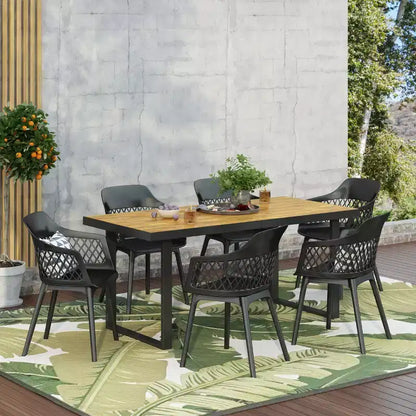 Christopher Knight Home Trinity Outdoor 7 Piece Polypropylene Resin and Acacia Wood Dining Set with 70 Table, Black and Teak