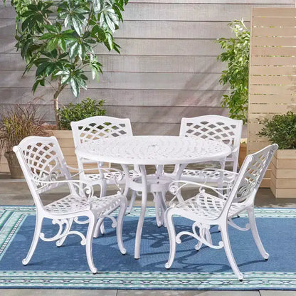 Christopher Knight Home Sarasota - Ensemble de salle à manger d'extérieur 5 pièces en fonte d'aluminium avec motifs floraux en spirale