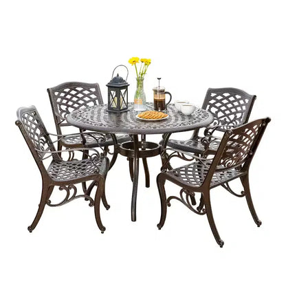 Christopher Knight Home Sarasota - Ensemble de salle à manger d'extérieur 5 pièces en fonte d'aluminium avec motifs floraux en spirale