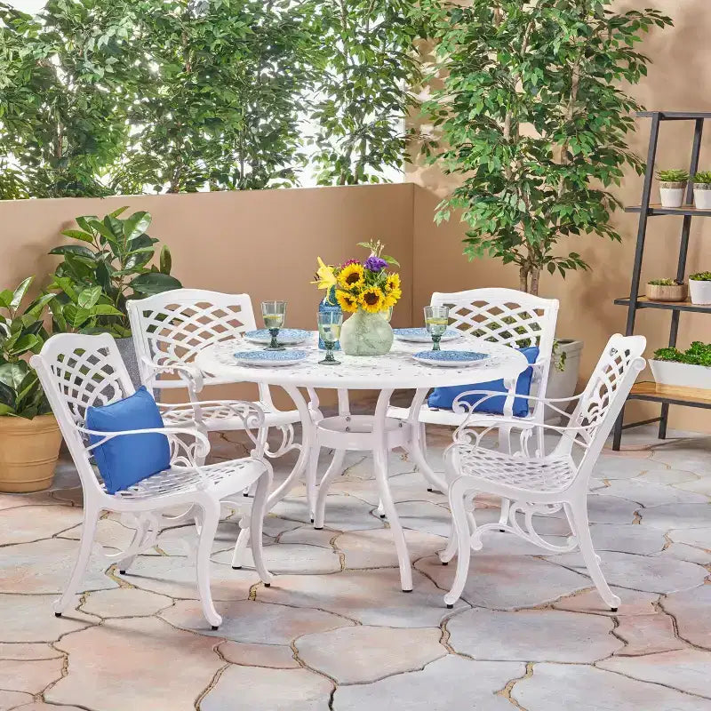 Christopher Knight Home Sarasota - Ensemble de salle à manger d'extérieur 5 pièces en fonte d'aluminium avec motifs floraux en spirale
