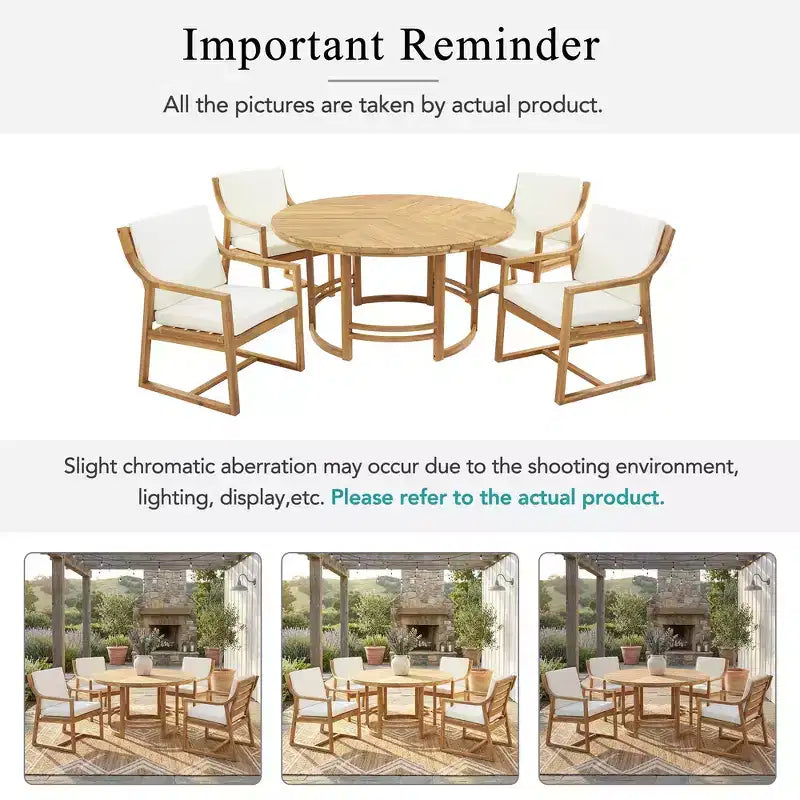 Ensemble de salle à manger d'extérieur 5 pièces Whisen pour 4, table et chaises de salle à manger rondes de patio avec trou pour parasol et coussins amovibles