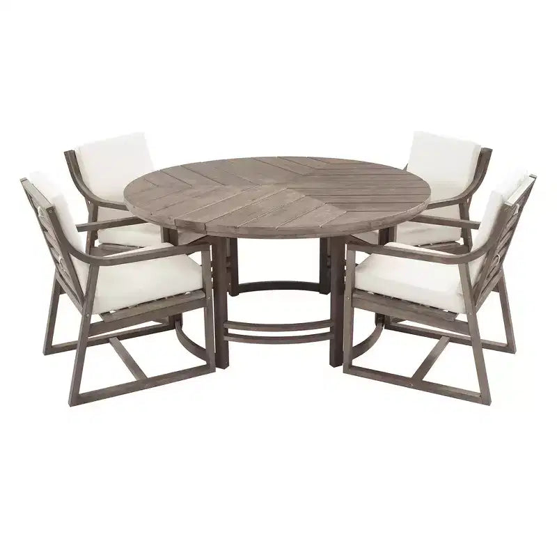 Ensemble de salle à manger d'extérieur 5 pièces Whisen pour 4, table et chaises de salle à manger rondes de patio avec trou pour parasol et coussins amovibles