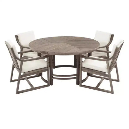 Ensemble de salle à manger d'extérieur 5 pièces Whisen pour 4, table et chaises de salle à manger rondes de patio avec trou pour parasol et coussins amovibles