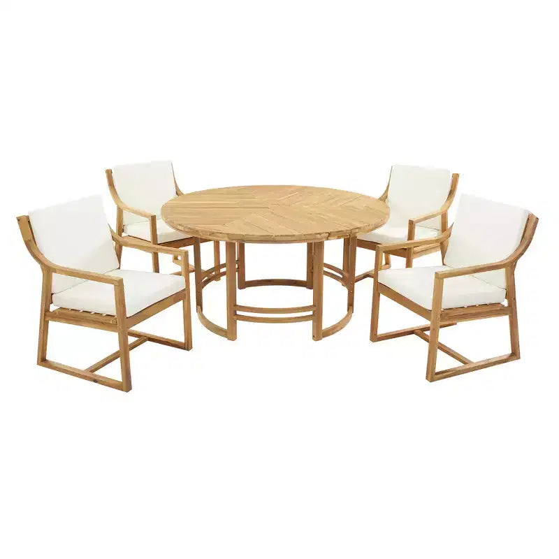 Ensemble de salle à manger d'extérieur 5 pièces Whisen pour 4, table et chaises de salle à manger rondes de patio avec trou pour parasol et coussins amovibles