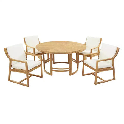 Ensemble de salle à manger d'extérieur 5 pièces Whisen pour 4, table et chaises de salle à manger rondes de patio avec trou pour parasol et coussins amovibles