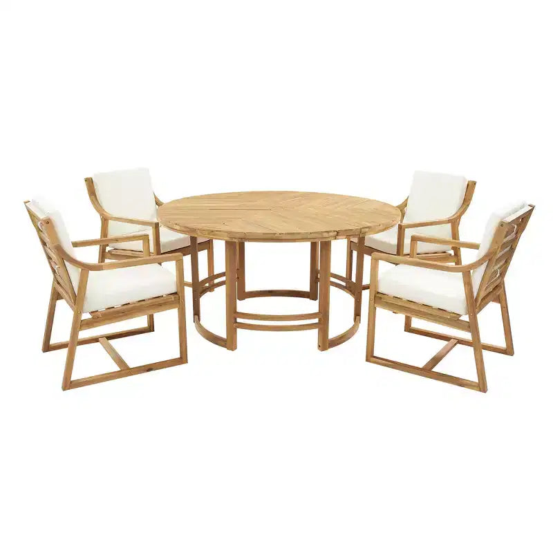 Ensemble de salle à manger d'extérieur 5 pièces Whisen pour 4, table et chaises de salle à manger rondes de patio avec trou pour parasol et coussins amovibles
