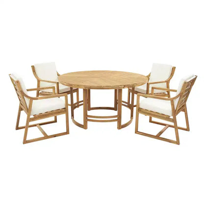 Ensemble de salle à manger d'extérieur 5 pièces Whisen pour 4, table et chaises de salle à manger rondes de patio avec trou pour parasol et coussins amovibles