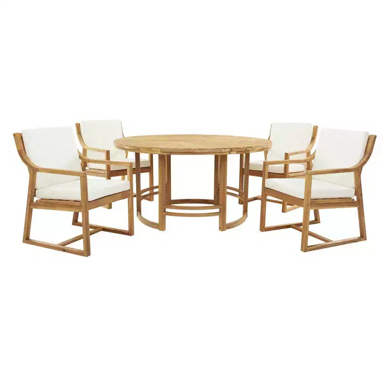 Ensemble de salle à manger d'extérieur 5 pièces Whisen pour 4, table et chaises de salle à manger rondes de patio avec trou pour parasol et coussins amovibles