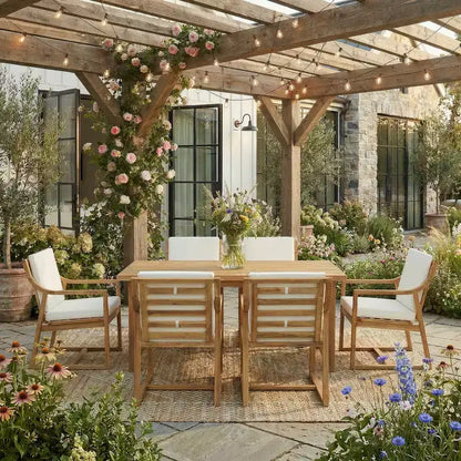 Ensemble de salle à manger d'extérieur 5 pièces Whisen pour 4, table et chaises de salle à manger rondes de patio avec trou pour parasol et coussins amovibles