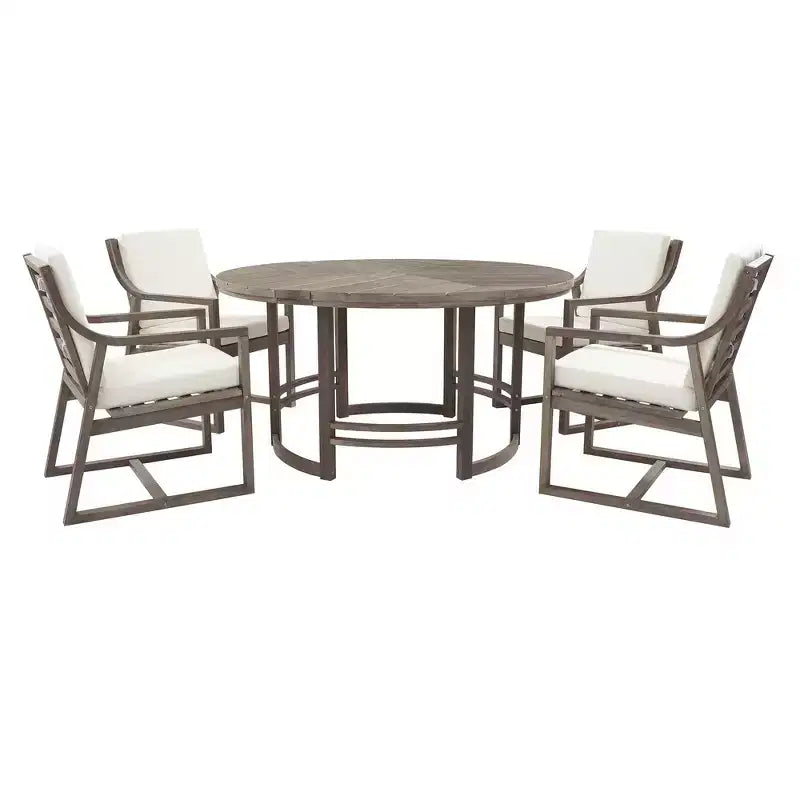 Ensemble de salle à manger d'extérieur 5 pièces Whisen pour 4, table et chaises de salle à manger rondes de patio avec trou pour parasol et coussins amovibles
