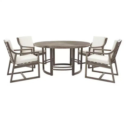 Ensemble de salle à manger d'extérieur 5 pièces Whisen pour 4, table et chaises de salle à manger rondes de patio avec trou pour parasol et coussins amovibles