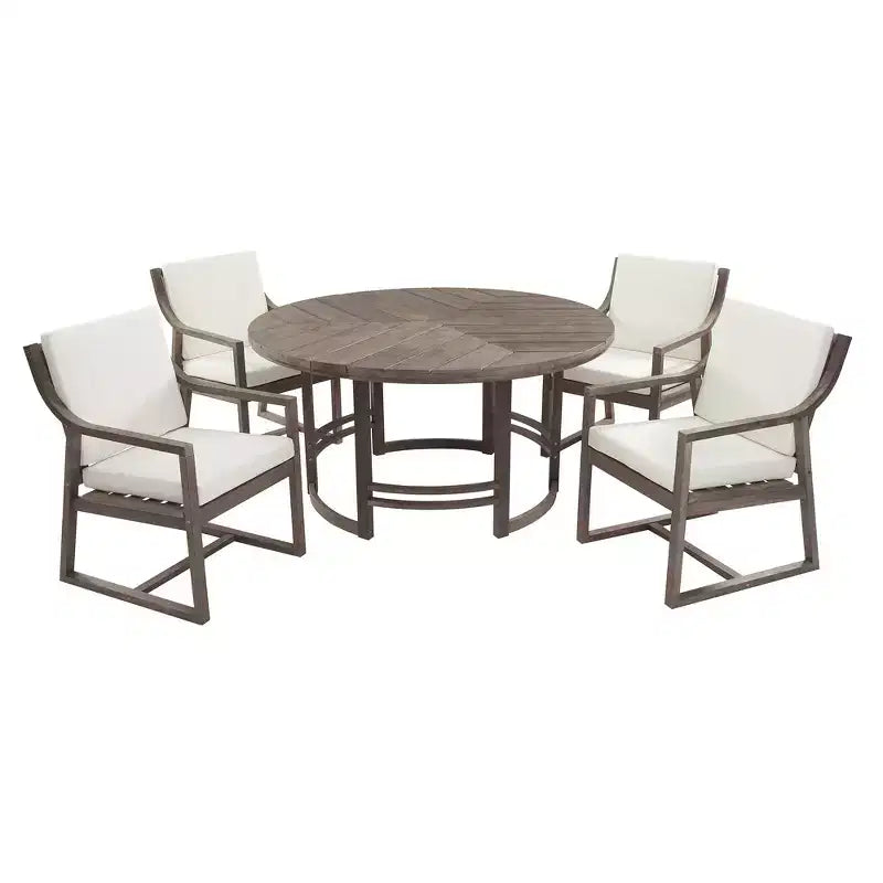 Ensemble de salle à manger d'extérieur 5 pièces Whisen pour 4, table et chaises de salle à manger rondes de patio avec trou pour parasol et coussins amovibles