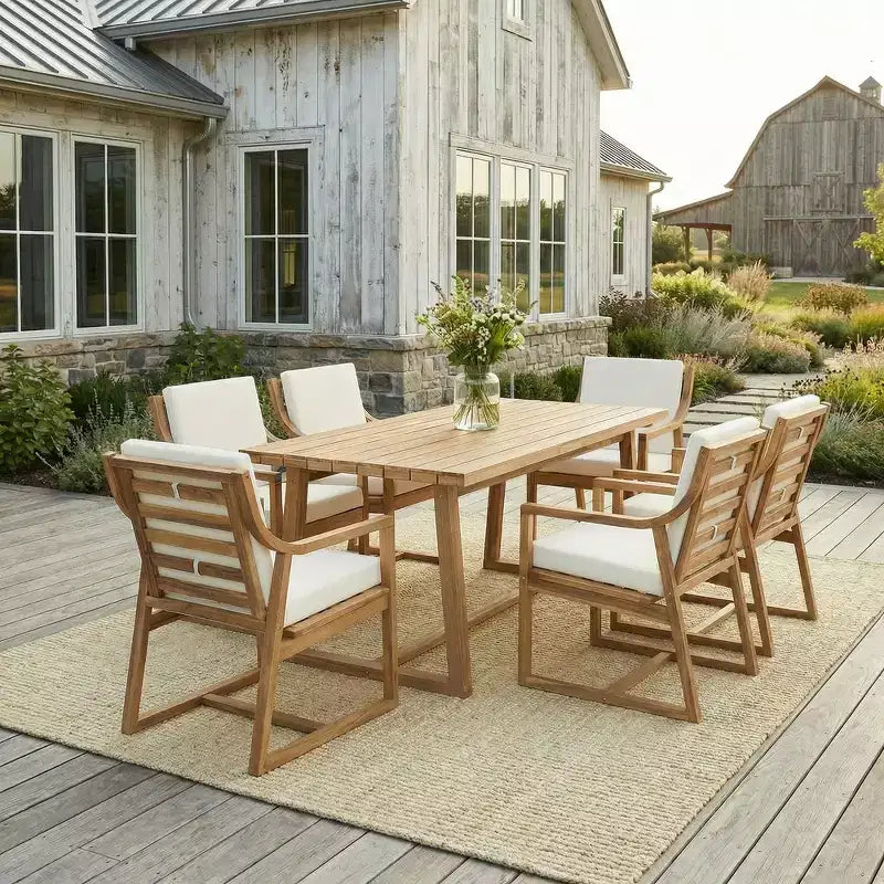 Ensemble de salle à manger d'extérieur 5 pièces Whisen pour 4, table et chaises de salle à manger rondes de patio avec trou pour parasol et coussins amovibles