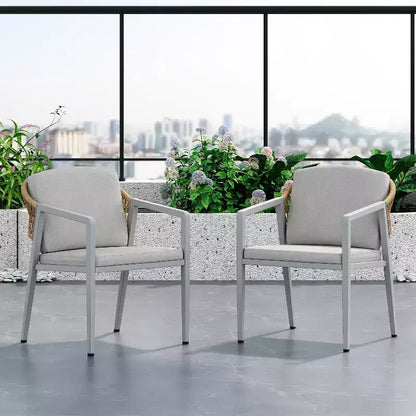 Set da pranzo da esterno 7 pezzi Patio con sedia da pranzo in PE Rattan e tavolo da pranzo allungabile, legno di acacia, grigio+naturale-ModernLuxe