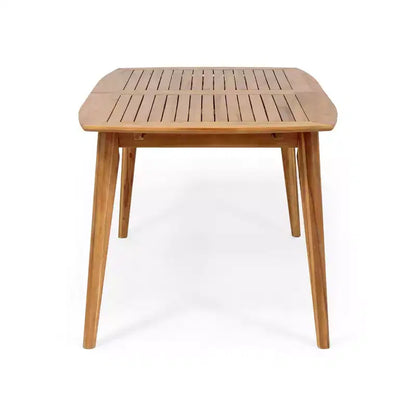 Set da pranzo da esterno 7 pezzi Patio con sedia da pranzo in PE Rattan e tavolo da pranzo allungabile, legno di acacia, grigio+naturale-ModernLuxe