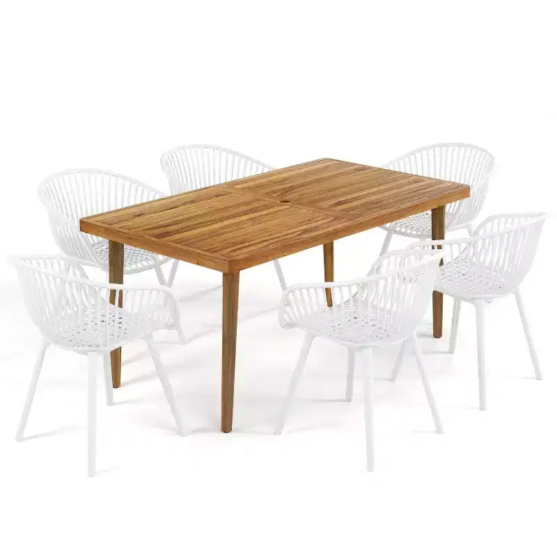 Christopher Knight Home Lillian 7 Pieces Patio Modern Acacia and Polypropelene Plastic Dining Set