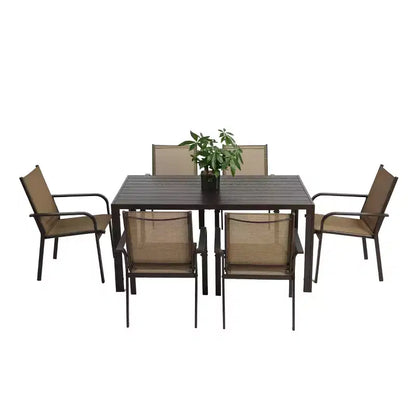 GDFStudio Eudora Set da Pranzo da Esterno, 7 Pezzi, con 6 Sedie in Textilene, Resistente alle Intemperie