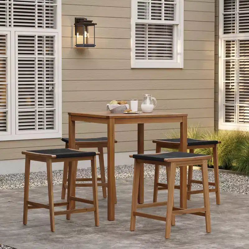 LuxenHome Ensemble table et 4 tabourets de comptoir en bois d'acacia pour 4 personnes, marron