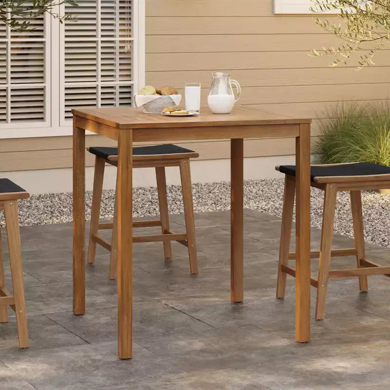 LuxenHome Ensemble table et 4 tabourets de comptoir en bois d'acacia pour 4 personnes, marron