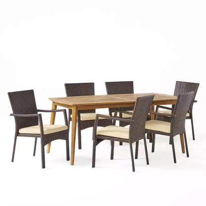 Christopher Knight Home Talbot Set da pranzo da 7 pezzi da esterno in legno di acacia e vimini con cuscino