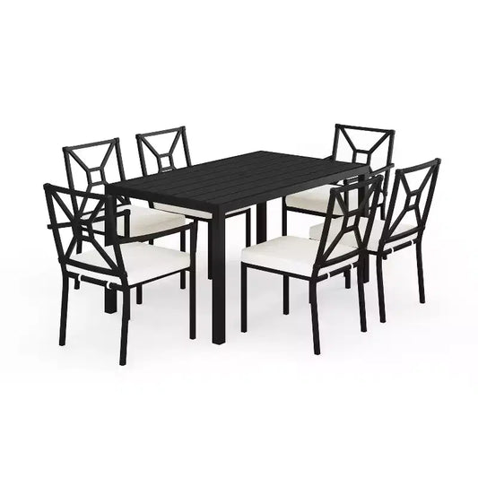 Martha Stewart 7-Piece Steel Patio Dining Set with 6 Stackable Chairs and 62 Table in Black