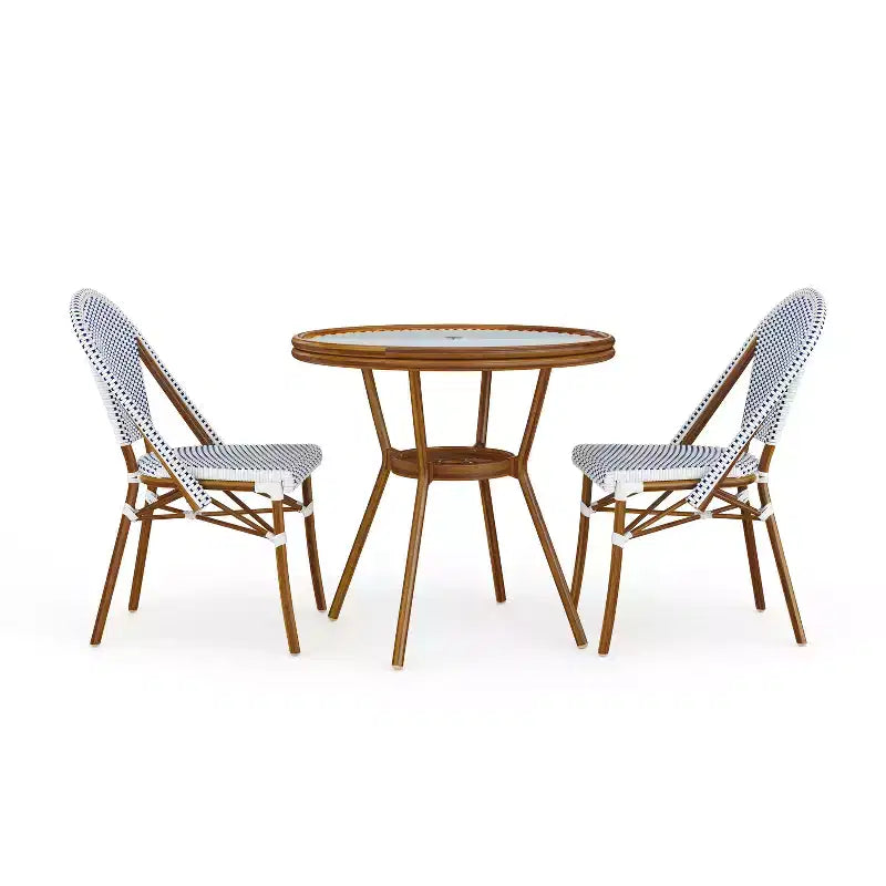Table de salle à manger de bistrot Martha Stewart Lily Pond, intérieure-extérieure, avec 2 chaises de bistrot empilables