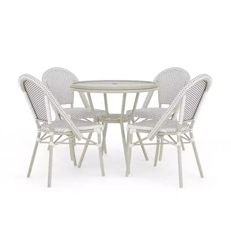 Martha Stewart Lily Pond Indoor-Outdoor Bistro Dining Table with 4 Stackable Bistro Chairs
