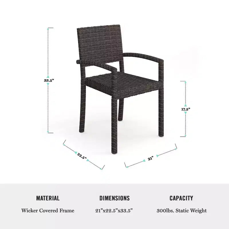 Ensemble repas Martha Stewart Bedford 7 pièces intérieur/extérieur avec 6 chaises de salle à manger empilables et table de patio de 62 pouces avec plateau en bois composite et osier en rotin