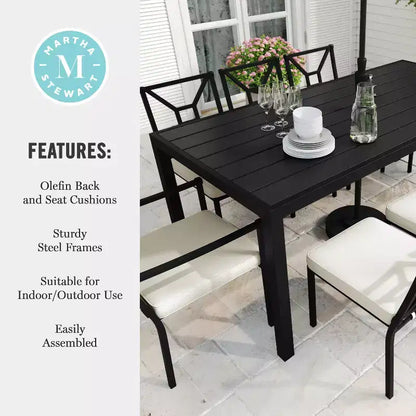 Ensemble de salle à manger d'extérieur 9 pièces Martha Stewart avec 8 chaises empilables et table de 71 pouces, en acier noir