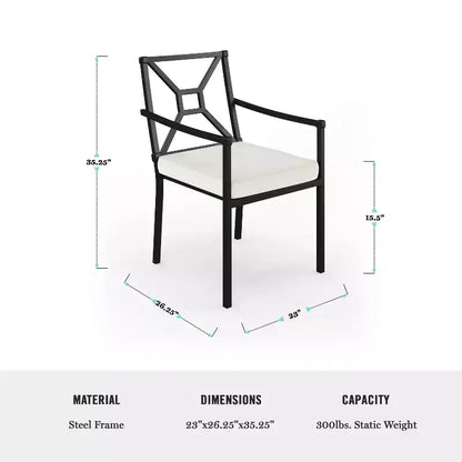 Ensemble de salle à manger d'extérieur 9 pièces Martha Stewart avec 8 chaises empilables et table de 71 pouces, en acier noir