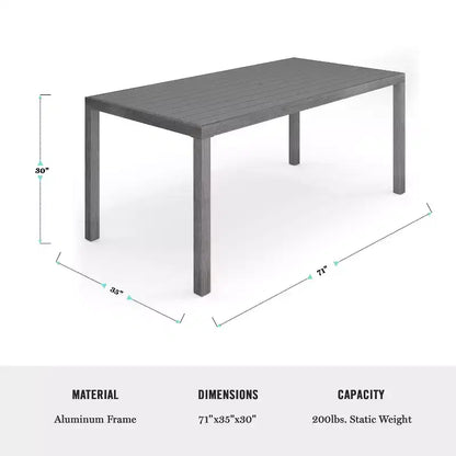 Ensemble de salle à manger d'extérieur Martha Stewart Bedford avec table de 180 cm et 8 chaises avec finition en aluminium brossé aspect bois et coussins résistants aux intempéries